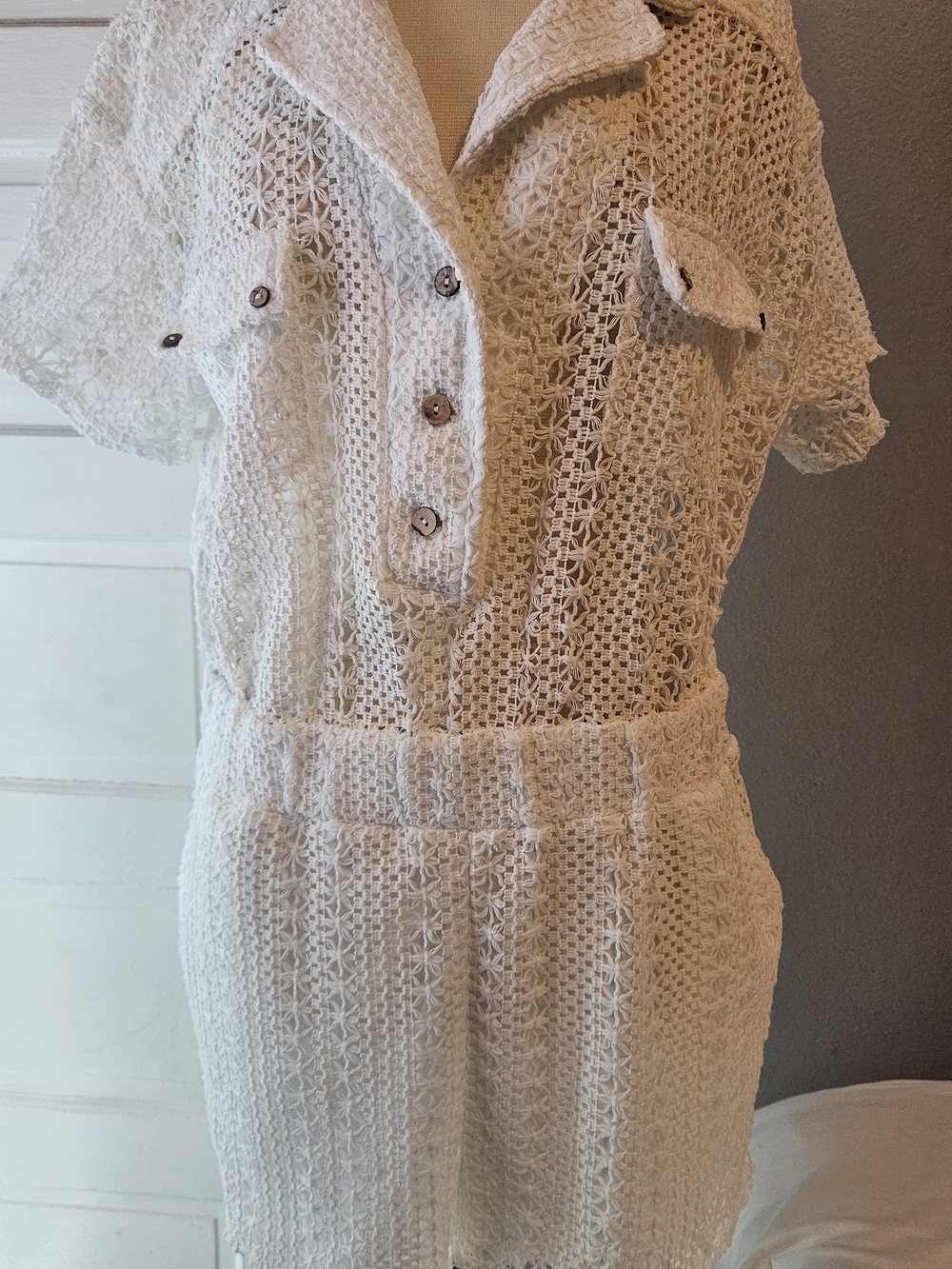 Women’s Cream Crochet Short Jumpsuit